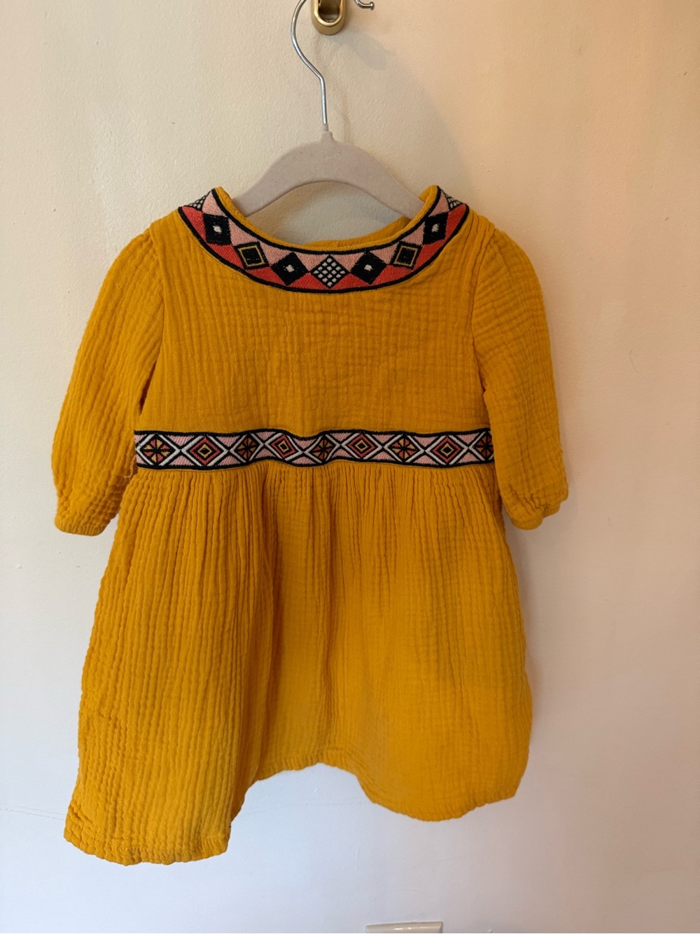 OshKosh B'gosh Mustard Yellow Textured Dress with Embroidered Trim